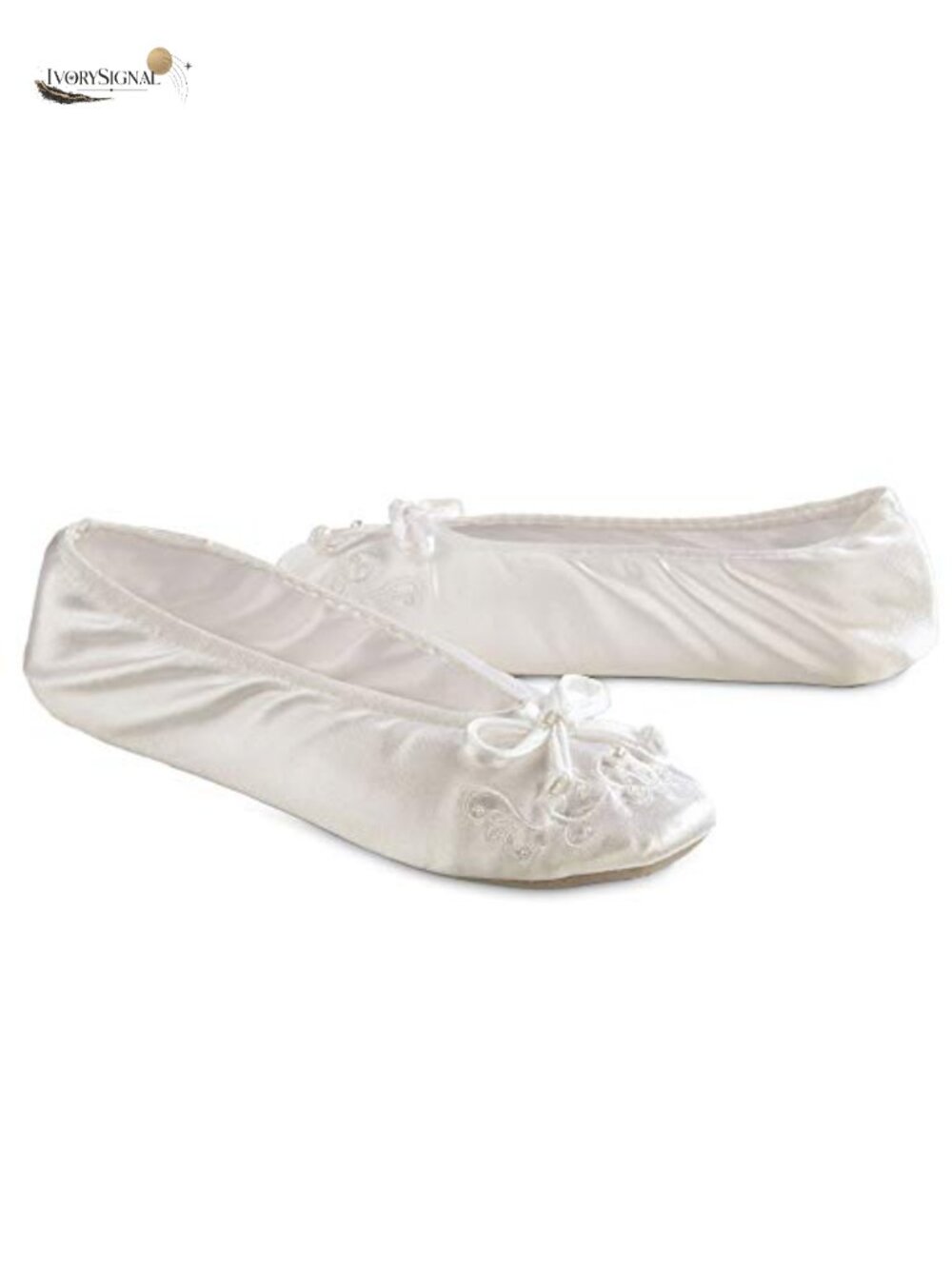 Women's Satin Ballerina Slippers with Embroidered Pearl